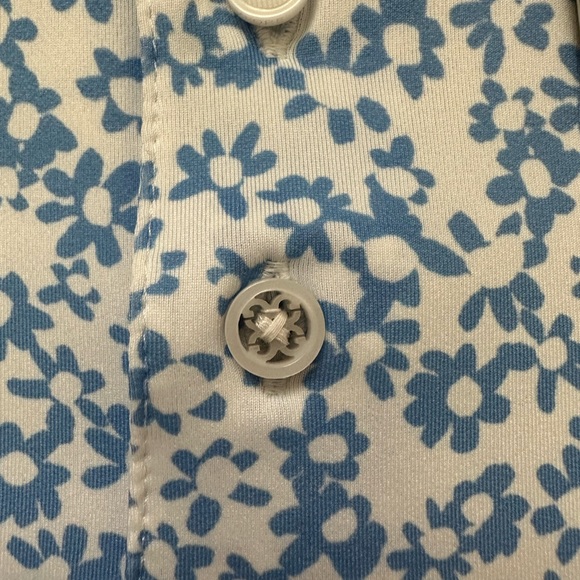 G/Fore Men Polo Shirt XXL Blue White Floral Print Short Sleeve Golf Performance - Picture 5 of 5